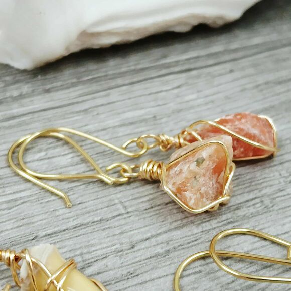 3 Piece Dainty Crystal Gemstone Shark Tooth Dangle Earrings Gold - Picture 3 of 6